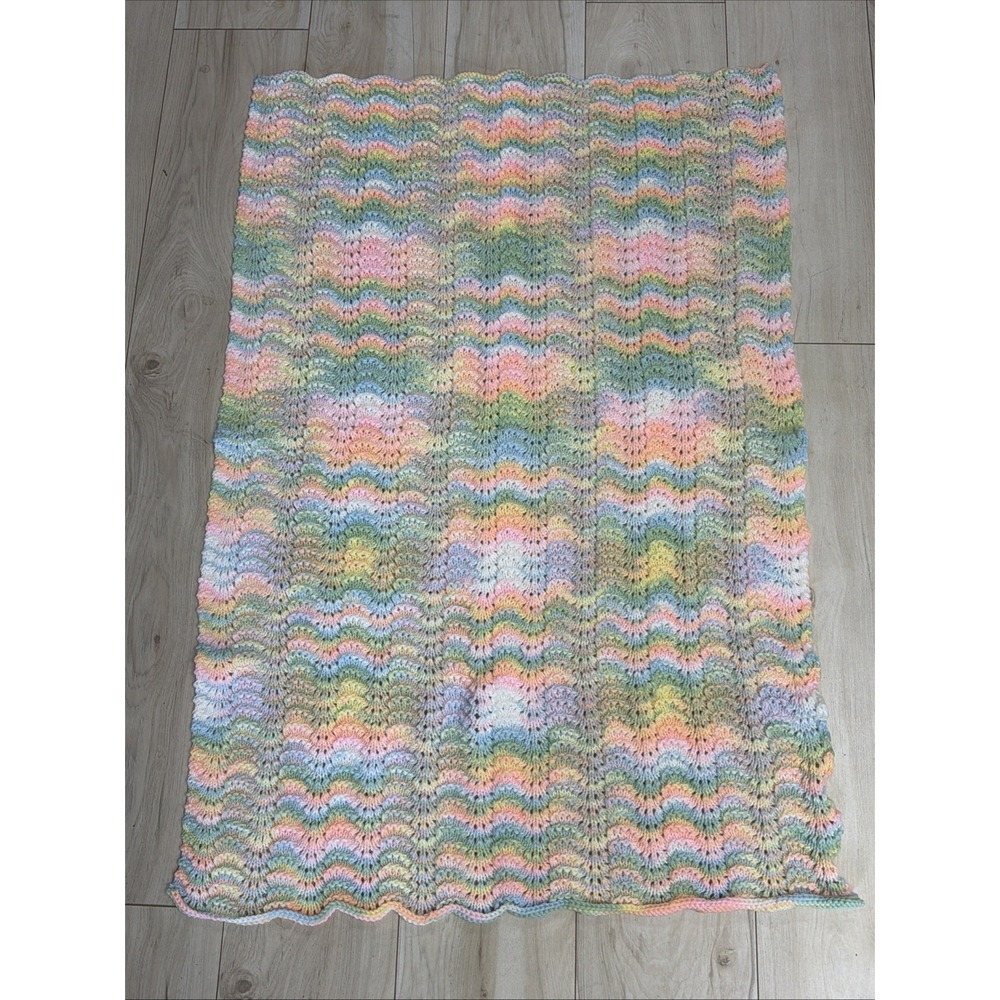 Vintage Pastel Hand Crocheted Soft Knitted Baby Blanket Throw‎ Afghan Unisex